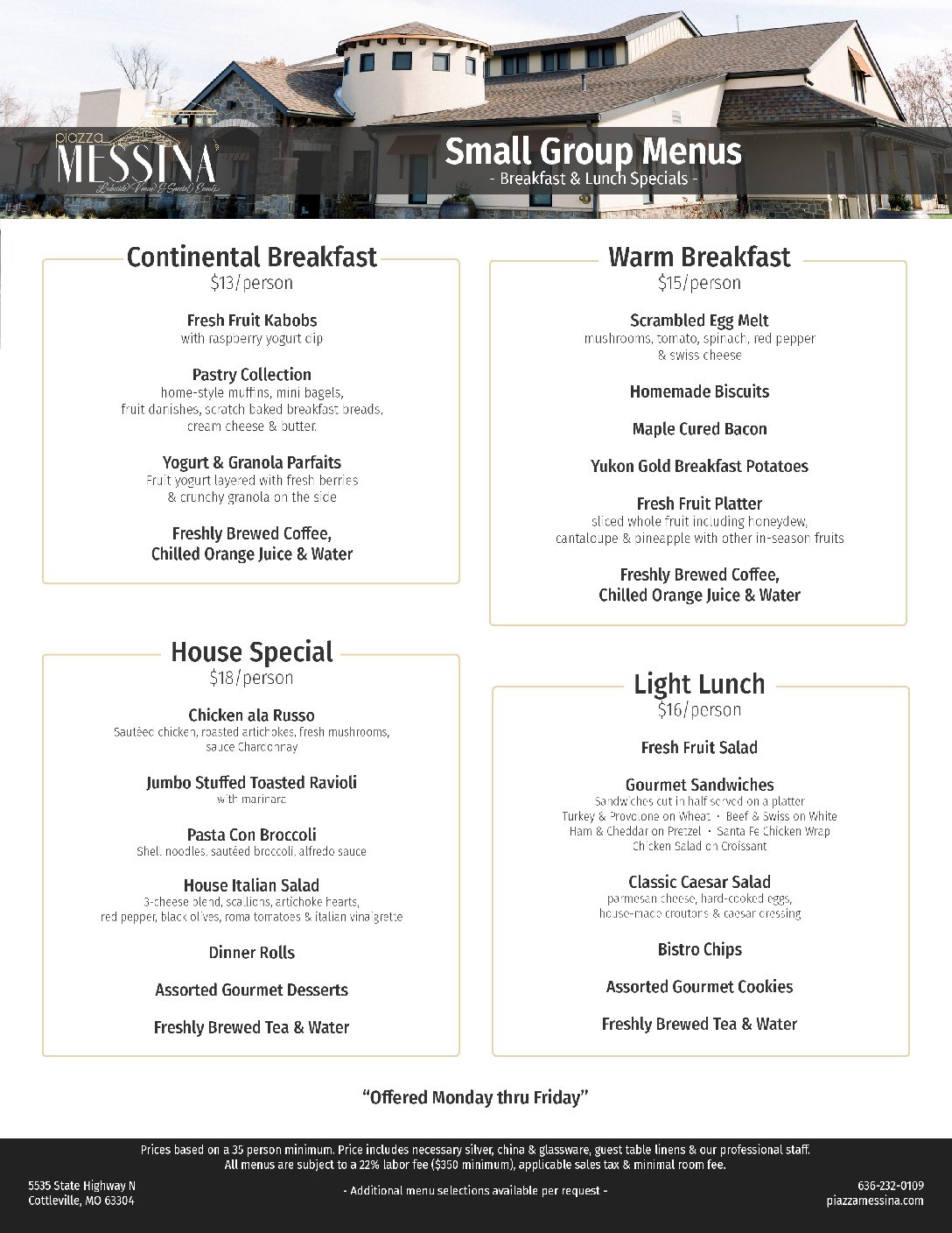 Small Group Breakfast & Lunch Menus