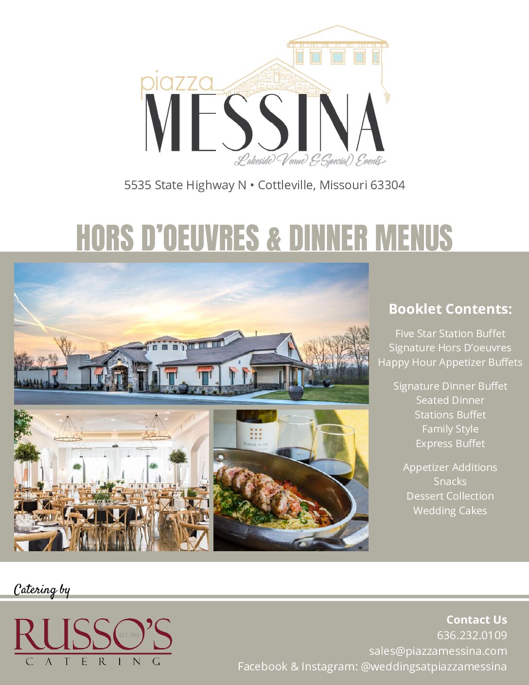 Hors d'oeuvre & Dinner Menus