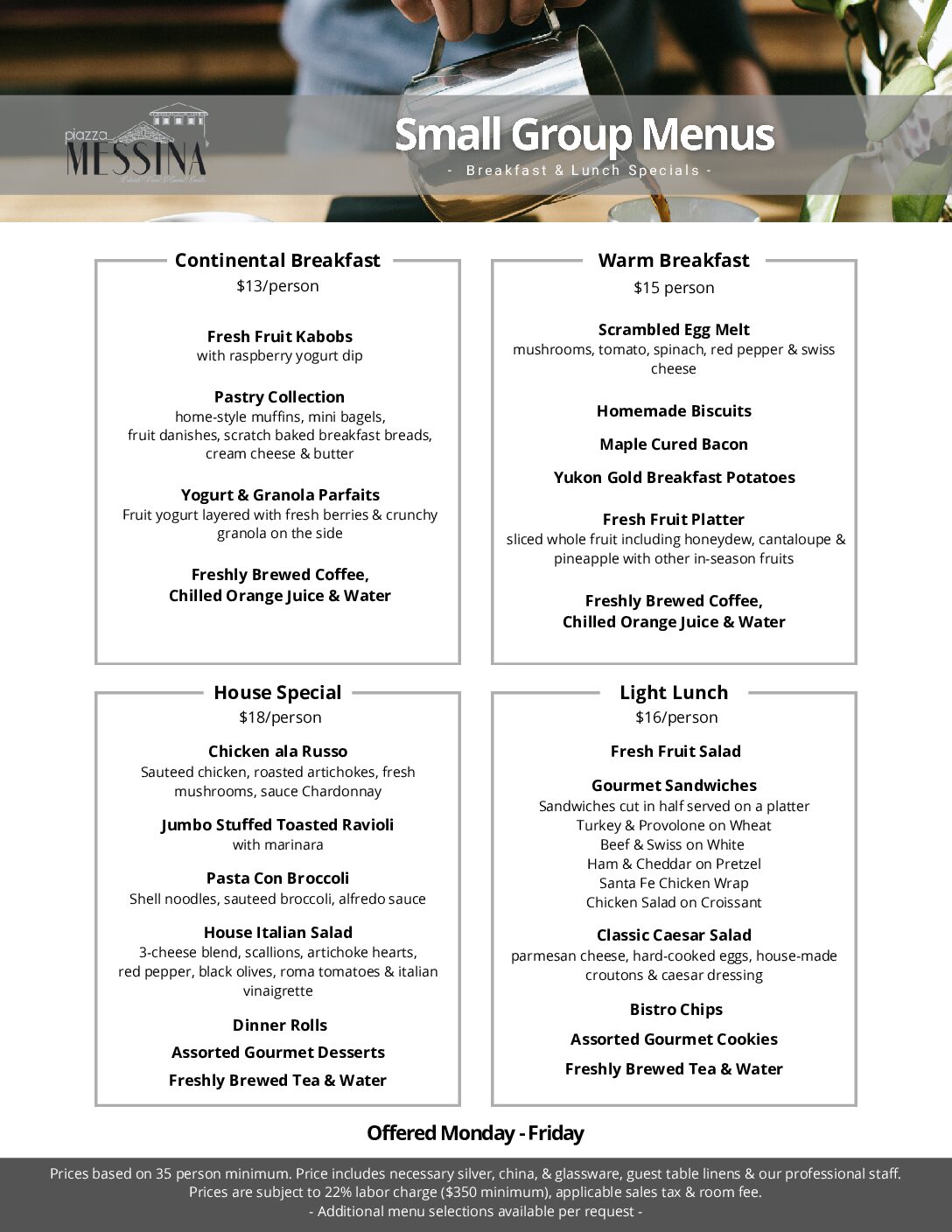 Small Group Breakfast & Lunch Menus