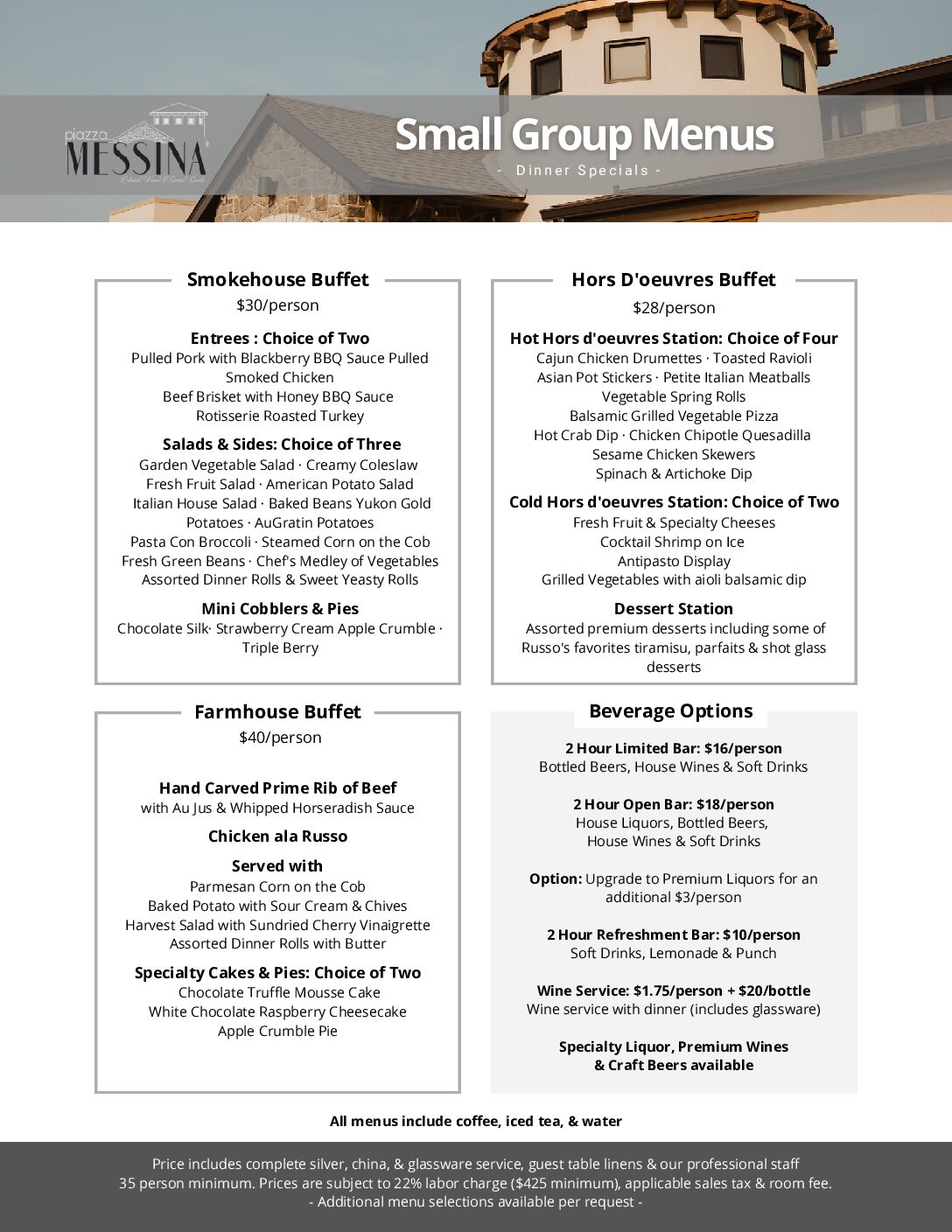 Small Group Dinner Menus