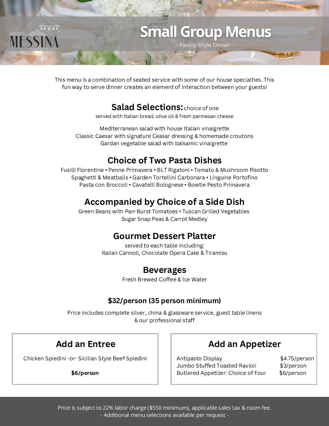 Small Group Family Style Dinner